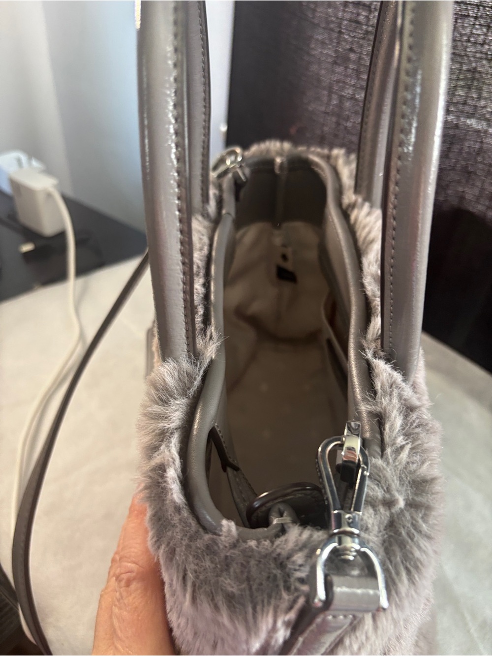 kate spade Gray  Fur Tote with Leather Handles - Picture 15 of 17
